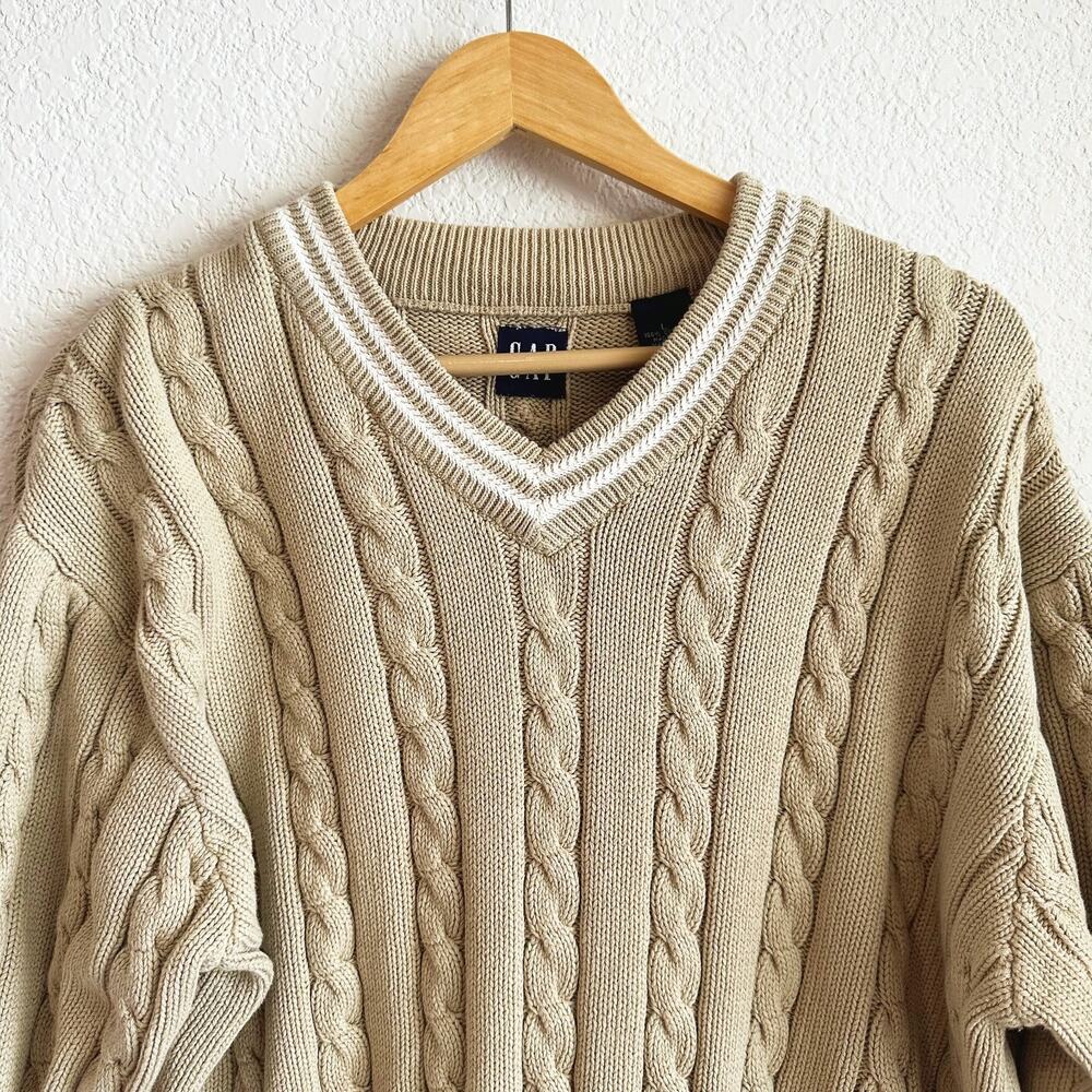 VTG Gap Cable Knit Sweater Large Modern Preppy Old Money Y2K Heavy Fisherman - Picture 2 of 7